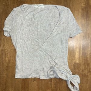 Urban Outfitters beige short sleeve tie top